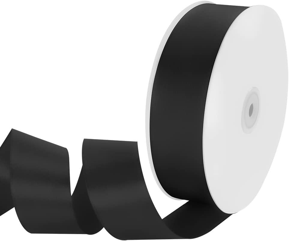 1-1/2" Width x 100 Yards Satin Ribbon, Black Ribbon Perfect for DIY Craft, Bows, Gift Wrapping, Flower Bouquet, Valentine's Day, Christmas and Halloween Party Decoration