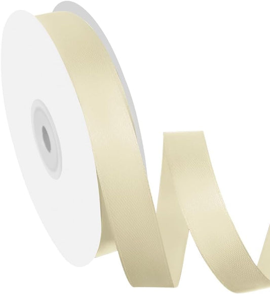 5/8" Width x 50 Yards Satin Fabric Ribbon, Ivory Ribbon Perfect for DIY Bows, Swags, Gift Wrapping, Craft, Flower Bouquet，Christmas and Party Decoration