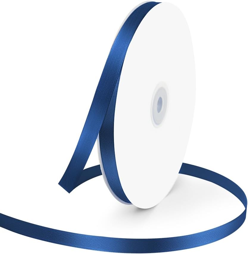 3/8" Wide x 100 Yards Single Face Polyester Satin Ribbon, Satin Ribbon for Crafts, Gift, Hair Bows, Wedding Party Decoration, Bow Making & Other Projects (Navy Blue)