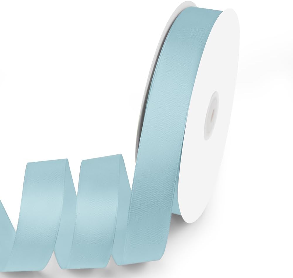 1" x 100 Yards Satin Ribbon - Lihgt Blue Silk Ribbon with Spool - Ideal for Gift Wrapping, Floral Bouquets, Crafts, Wedding Party Decorations, Christmas and Sewing Projects