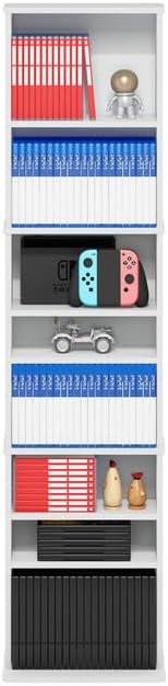 Adjustable Shelves Multimedia Storage Tower Rack with Spacious Media Organization, Durable Design, Versatile Rack for DVDs, CDs, Games, and More White/9 Tier