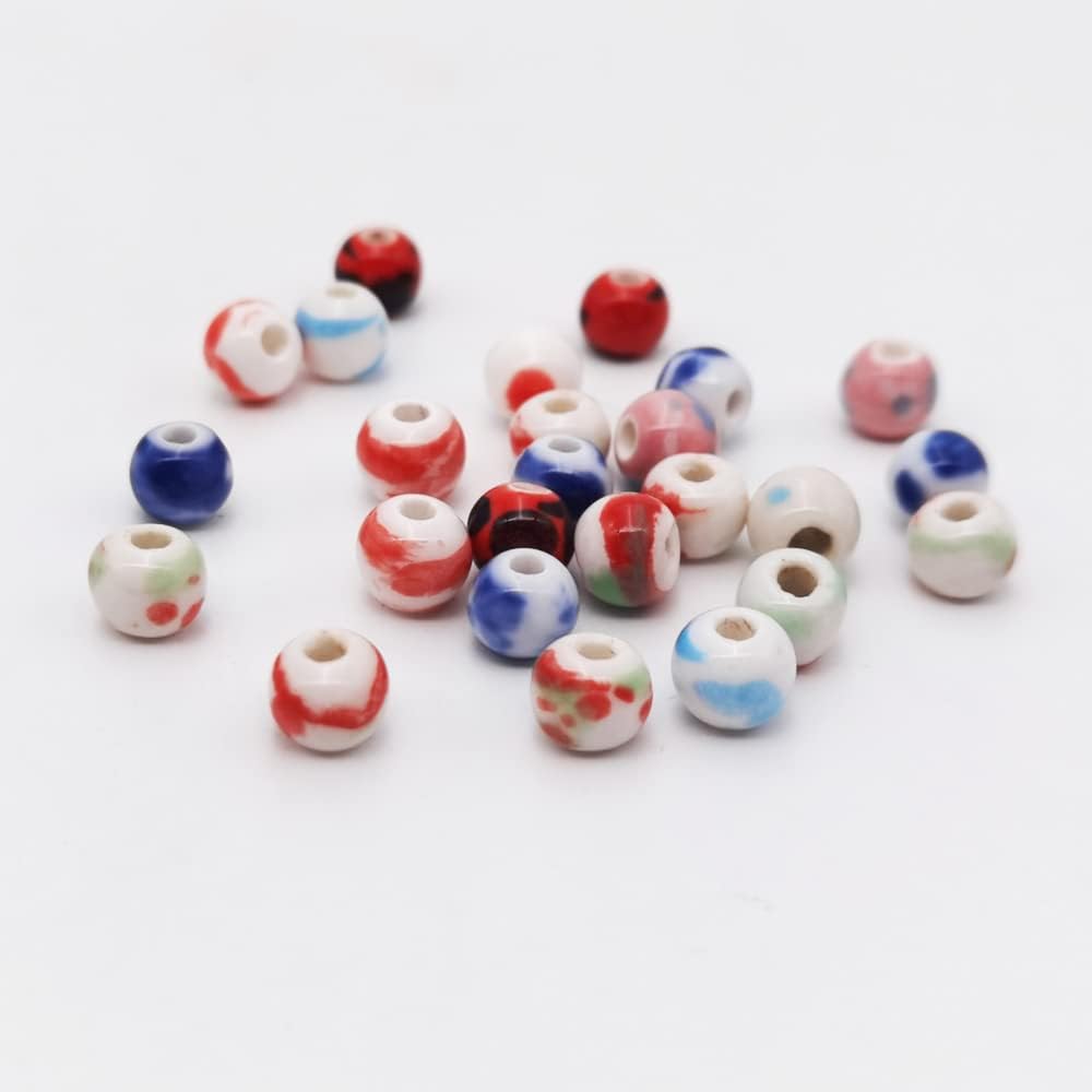INSPIRELLE 180 Pieces Porcelain Beads Chinese Round Ceramic Beads 8mm for Handmade Jewelry Making Bracelets Necklace Making, Water-Ink