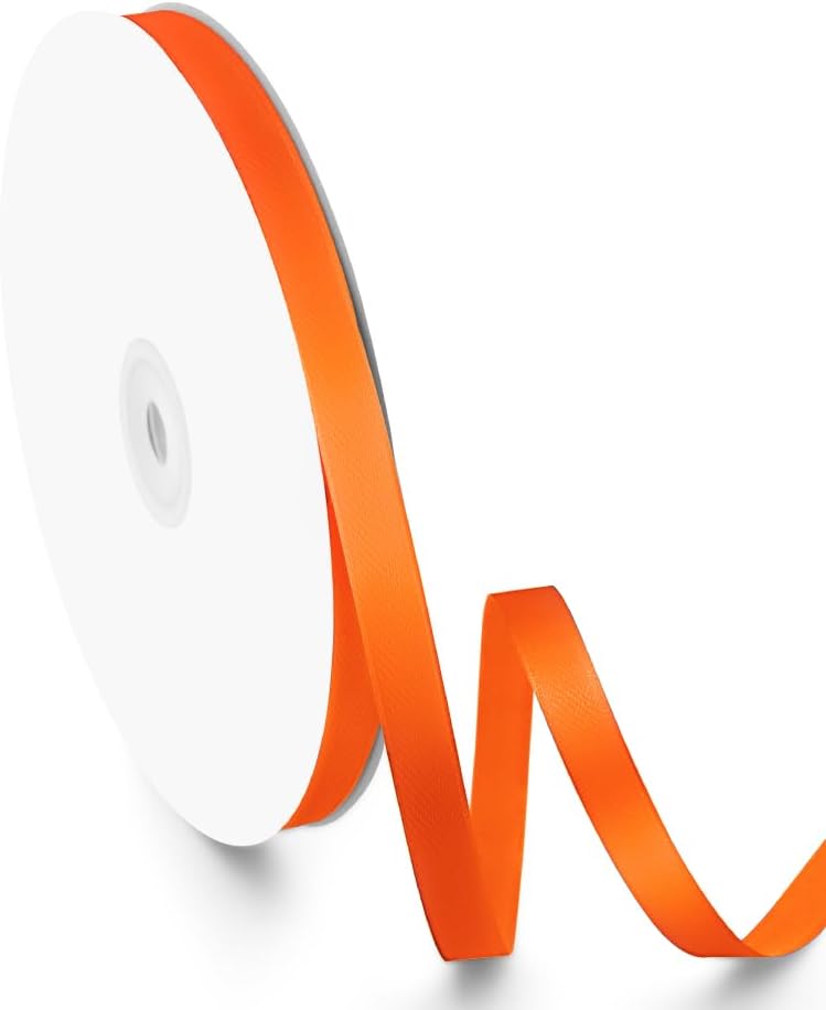 3/8" x 100 Yards Orange Ribbon, Orange Satin Ribbons for Gift Wrapping, DIY Craft, Flower Bouquet, Valentine's Day, Halloween and Birthday Party Decoration