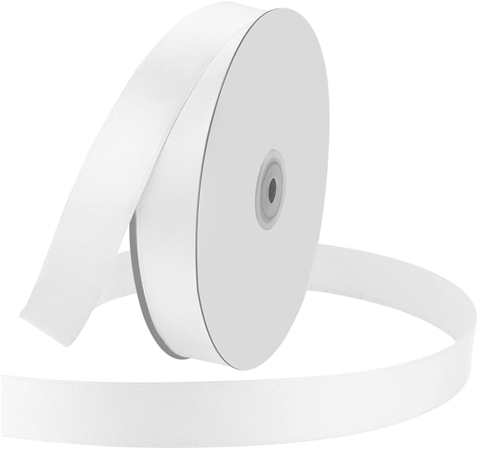 1" Wide x 100 Yards Single Face Polyester Satin Ribbon, Satin Ribbon for Crafts, Gift, Hair Bows, Wedding Party Decoration, Bow Making & Other Projects (White)