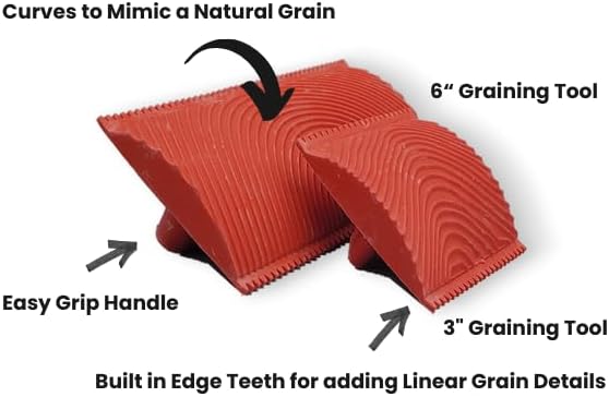 Retique It Wood Grain Tool Set, Washable Rubber Graining Tools, Red, 3-Inch and 6-Inch, 2 Pieces for Liquid Wood and Gel Stains