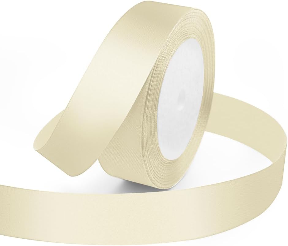 KMER LIFE Solid Color Ivory Satin Ribbon 1 Inches x 25 Yards, Beige Ribbons Perfect for Crafts, Wedding Decor, Bow Making, Sewing, Gift Package Wrapping and More