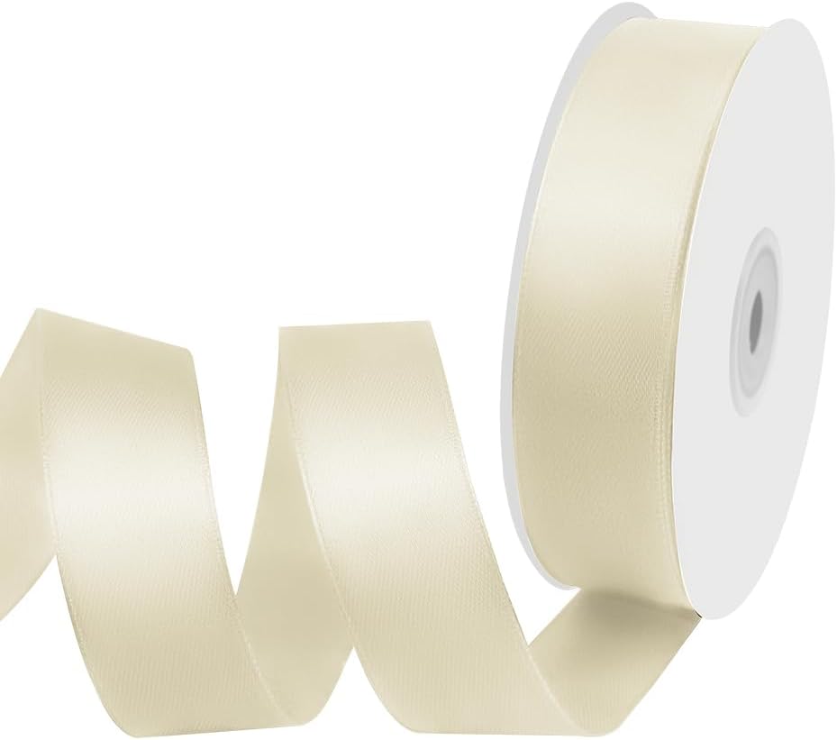 1" Width x 50 Yards Satin Fabric Ribbon, Ivory Ribbon Perfect for DIY Bows, Swags, Gift Wrapping, Craft, Flower Bouquet，Christmas and Party Decoration