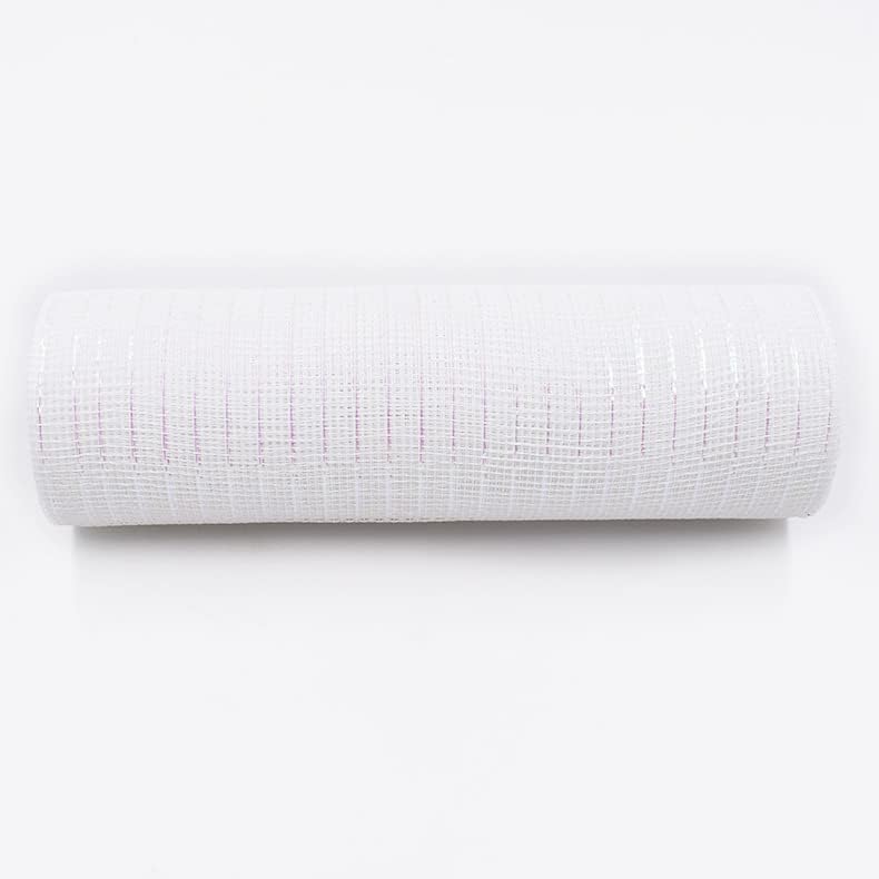 2 Rolls - Koopi Deco Mesh 10 inch x 30 feet Each Roll, Set of 2 White with White Iridescent Foil Poly Mesh Ribbons for Wreaths, Swags, Craft, Party and Decorating Supplies