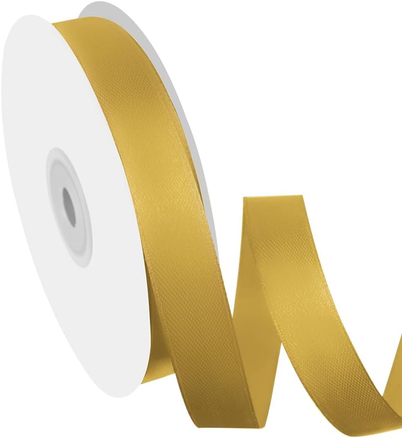 5/8" Width x 50 Yards Satin Fabric Ribbon, Gold Ribbon Perfect for DIY Bows, Swags, Gift Wrapping, Craft, Flower Bouquet，Christmas and Party Decoration