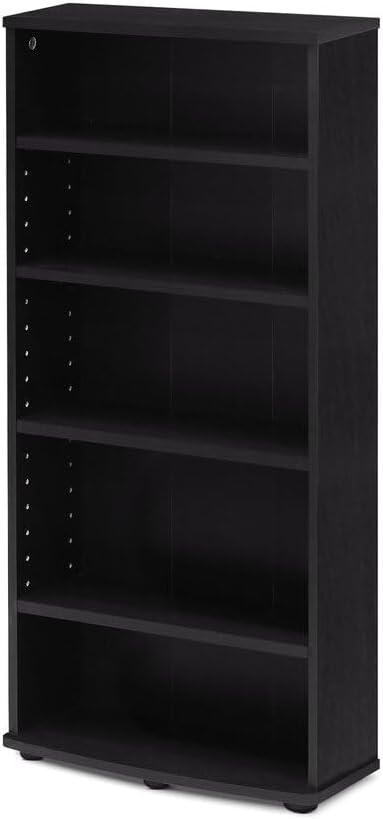 Adjustable Shelves Multimedia Storage Tower Rack with Spacious Media Organization, Durable Design, Versatile Rack for DVDs, CDs, Games, and More Espresso/4 Tier