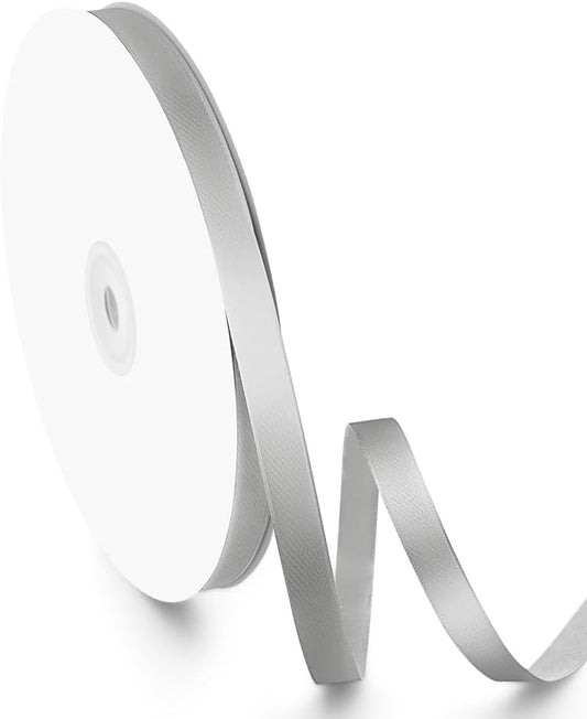 3/8" Width x 100 Yards Satin Ribbon, Small Silver Ribbon Perfect for DIY Craft, Bows, Gift Wrapping, Flower Bouquet, Valentine's Day, Christmas and Party Decoration