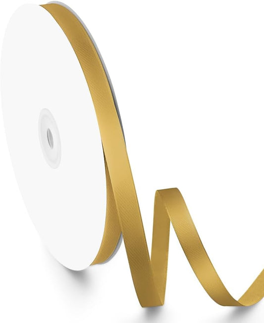 3/8" Width x 100 Yards Satin Ribbon, Small Gold Ribbon Perfect for DIY Craft, Bows, Gift Wrapping, Flower Bouquet, Valentine's Day, Christmas and Party Decoration