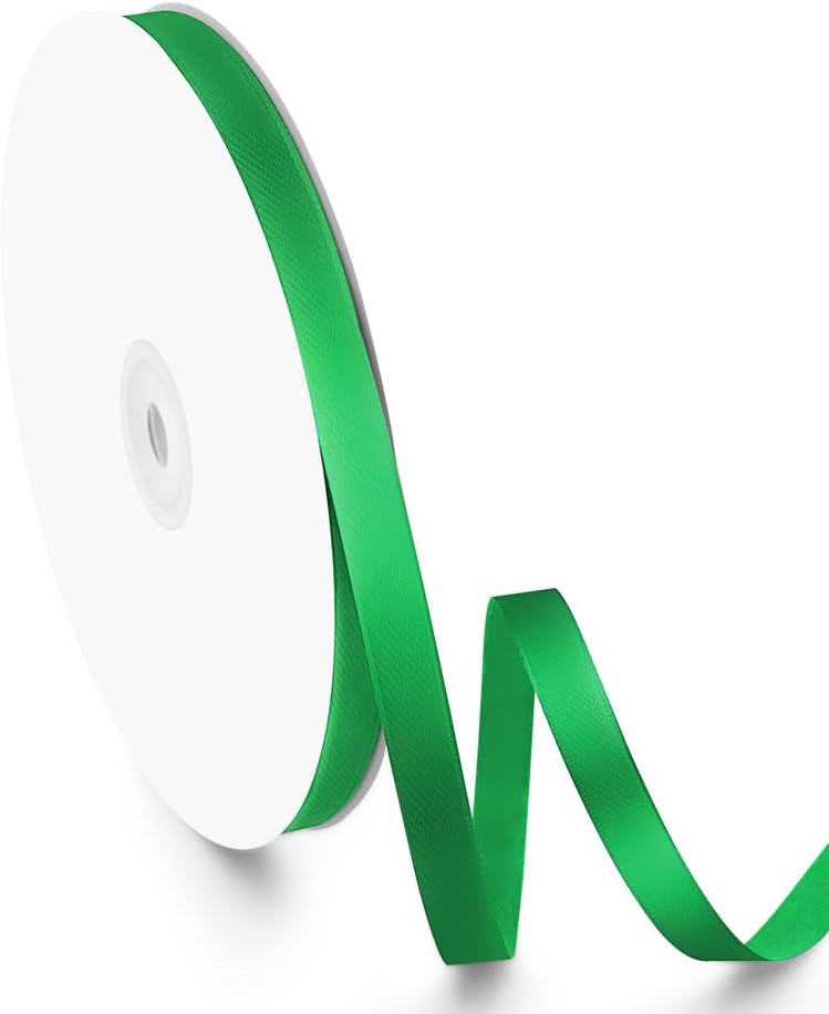 3/8" Width x 100 Yards Satin Ribbon, Small Green Ribbon Perfect for DIY Craft, Bows, Gift Wrapping, Flower Bouquet, Valentine's Day, Christmas and Party Decoration