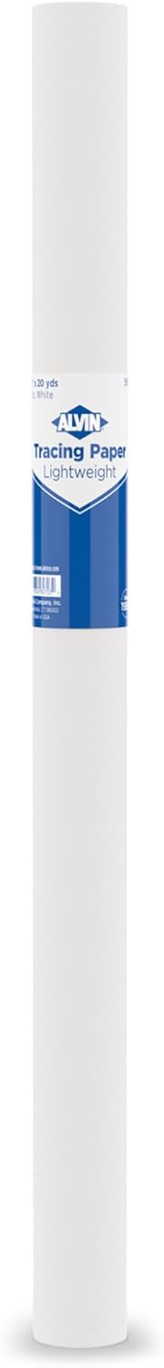 ALVIN 55W-C Lightweight Tracing Paper Roll, White, Suitable with Ink, Charcoal, Felt Tip Pen, for Sketching or Detailing - 18 Inches, 20 Yards, 1-inch Core
