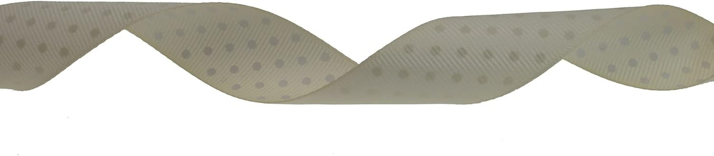 Polka Dot Grosgrain Ribbon 25 Yard Each Roll 100% Polyester (1", Beige)