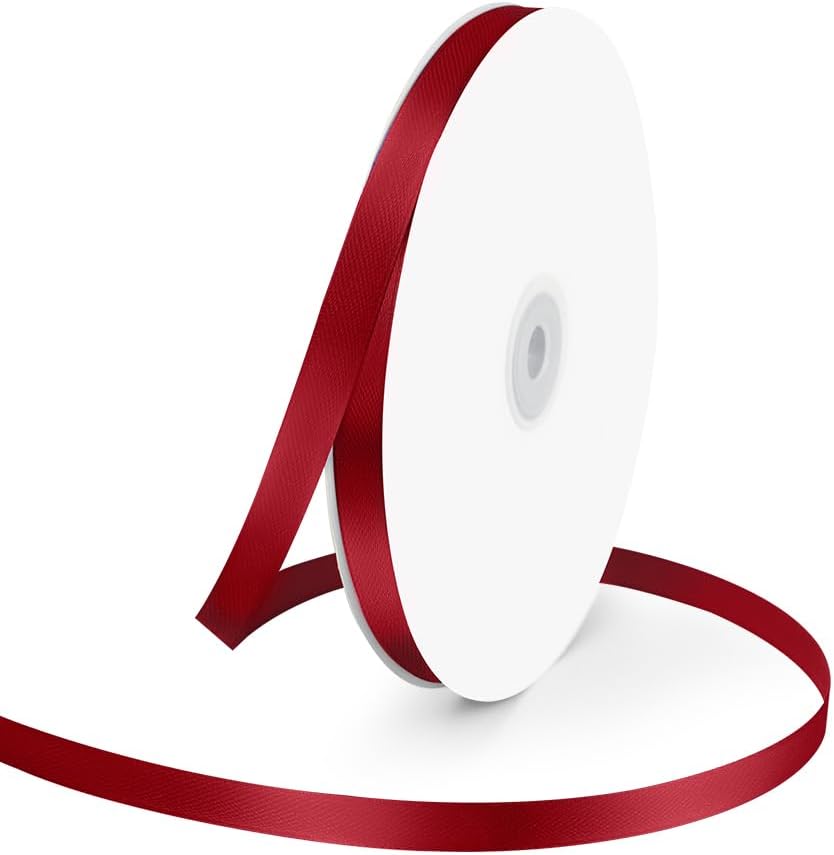 3/8" Wide x 100 Yards Single Face Polyester Satin Ribbon, Satin Ribbon for Crafts, Gift, Hair Bows, Wedding Party Decoration, Bow Making & Other Projects (Wine Red)