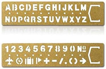 Fascola Brass Alphabet & Number Template Set of 2, Multifunctional Drawing Stencil Bookmark Lettering Stencil Set Guide with Symbols