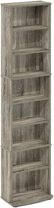 Adjustable Shelves Multimedia Storage Tower Rack with Spacious Media Organization, Durable Design, Versatile Rack for DVDs, CDs, Games, and More French Oak/8 Tier