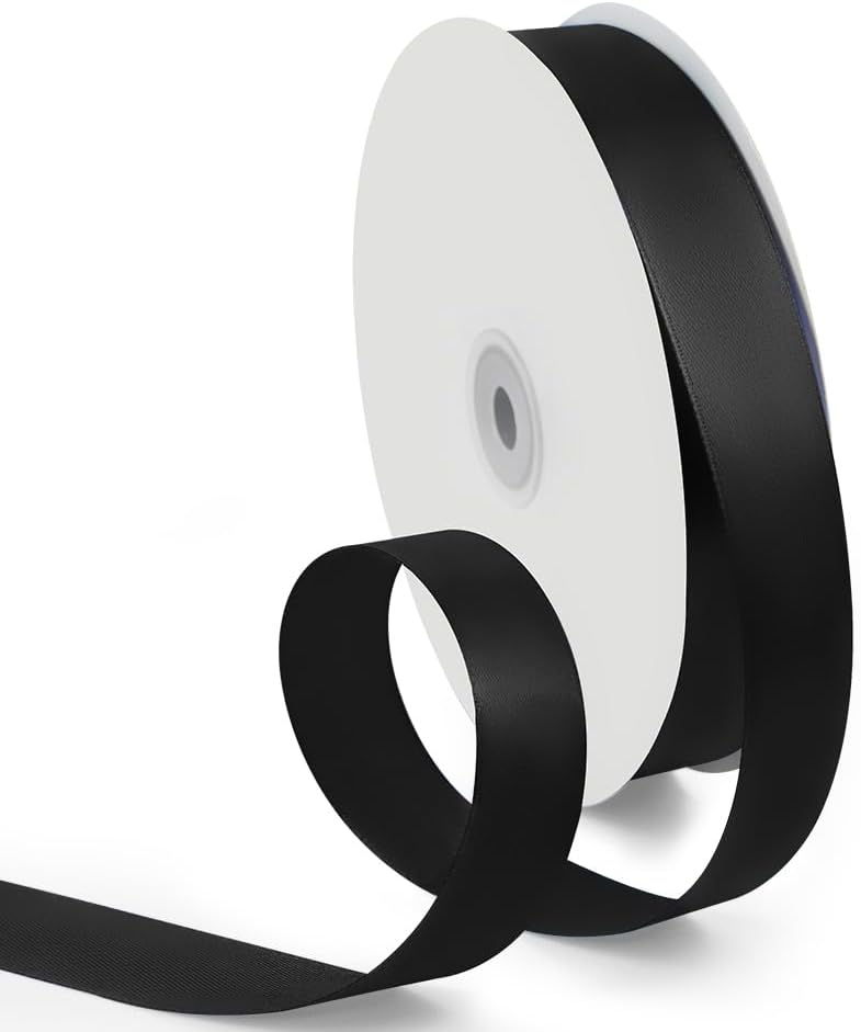 1 Inch 100 Yards Satin Ribbon Black, Solid Color Fabric Ribbon for Gift Wrapping, Wedding, Polyester Gift Ribbon for Birthday Party Decoration, Craft, Hair, Floral, Sewing