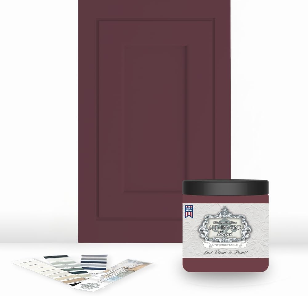 ALL-IN-ONE Paint, Durable cabinet and furniture paint. Built in primer and top coat, no sanding needed. Includes our 30 featured color card - Unforgettable, 8oz Sample