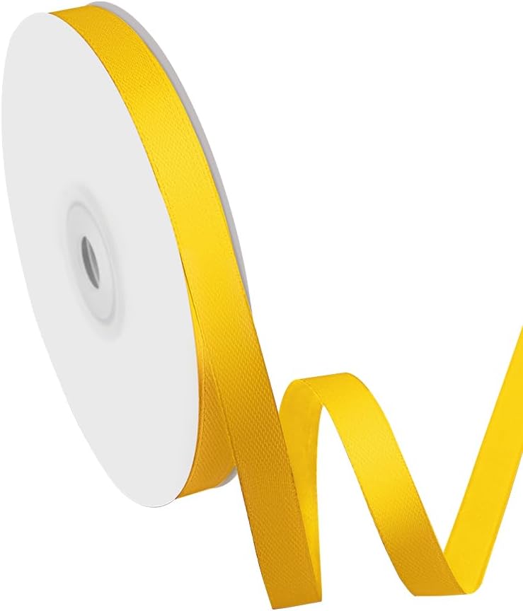 3/8" Width x 50 Yards Satin Fabric Ribbon, Yellow Ribbon Perfect for DIY Bows, Swags, Gift Wrapping, Craft, Flower Bouquet，Christmas and Party Decoration