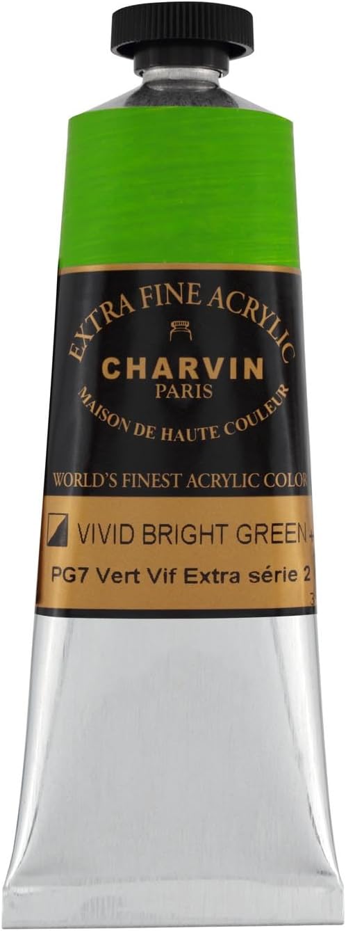 Charvin Extra Fine Professional Acrylic Paint - Vivid Bright Green, 60ml Tube, Triple-Milled, Lightfast Pigments, Open Stock Artist Acrylic Paints in Nature-Inspired Hues