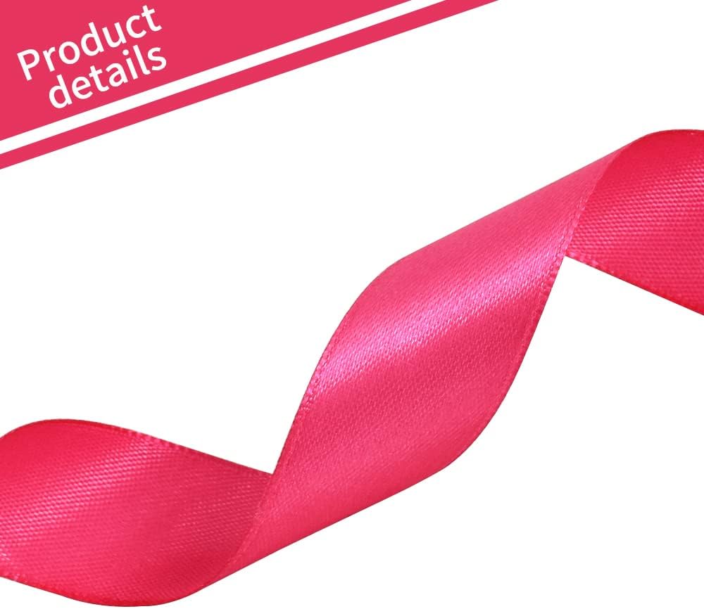 TONIFUL 1 Inch x 100yds Shocking Pink Satin Ribbon, Thin Solid Color Satin Ribbon for Gift Wrapping, Crafts, Hair Bows Making, Wedding Party Decoration, Invitation Cards, Floral Bouquets