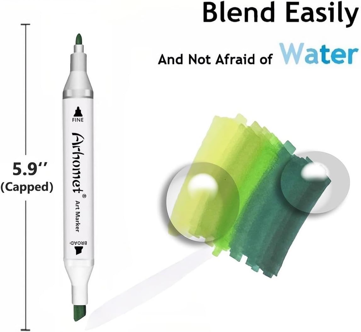 6pcs Green Forest Trees Grass Colors Alcohol Markers Set, Dual Tips Art Markers Drawing Sketched Double Tipped for Adults Kids (Green)