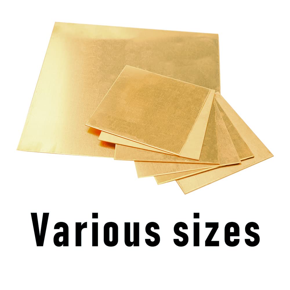 12 Gauge Brass Sheet，H62 Brass Plates Metal 0.079" Thickness x 5.9" Width x 5.9" Lenght, for Models, Crafts, Repairs, Electrical, 1Pcs