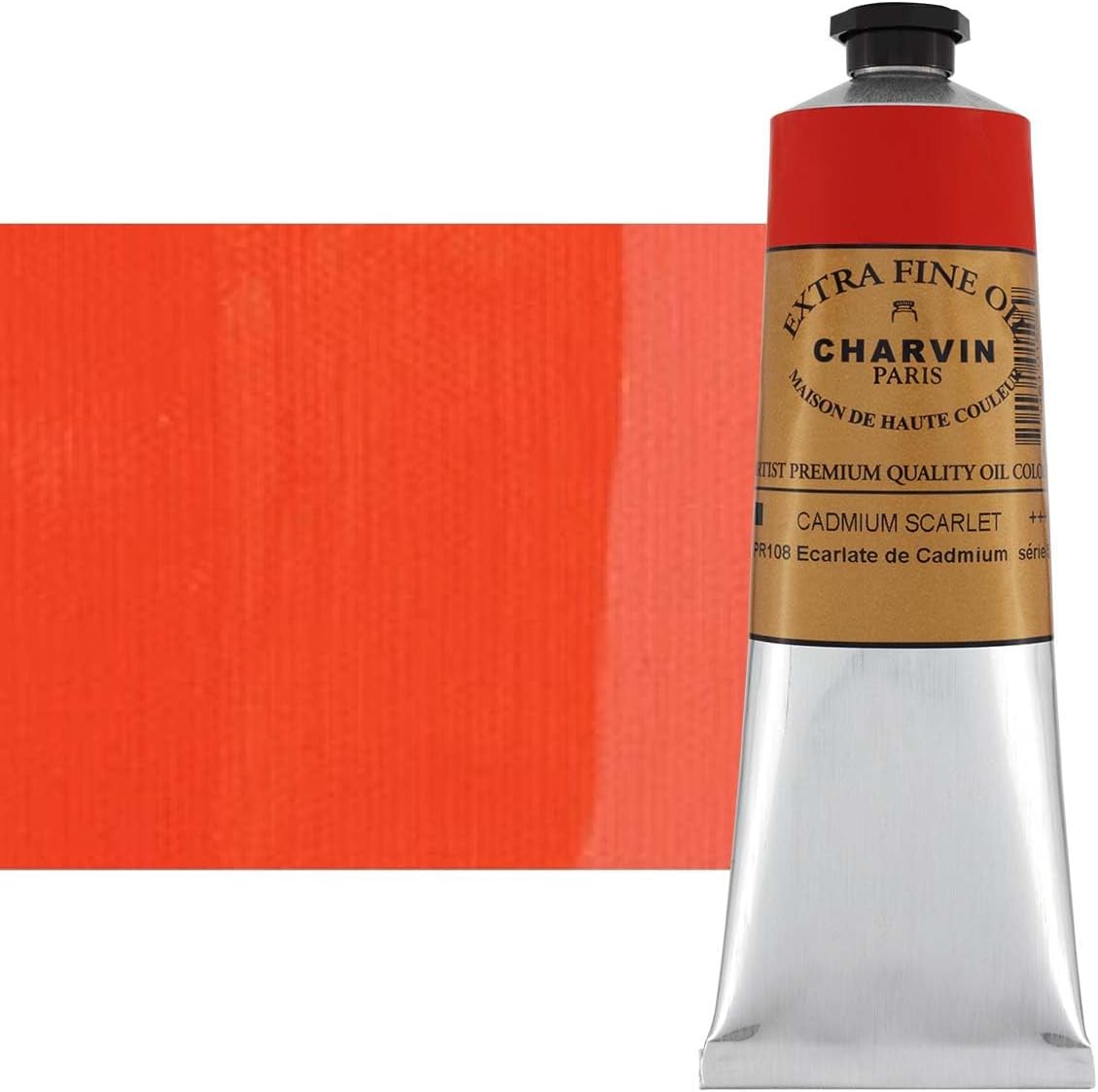 Charvin Extra Fine Oil Paint, Cadmium Scarlet 150 ml - Triple-Milled, Rich Texture, Poppy Oil-Based, Light-Fast, Handmade, Archival Quality