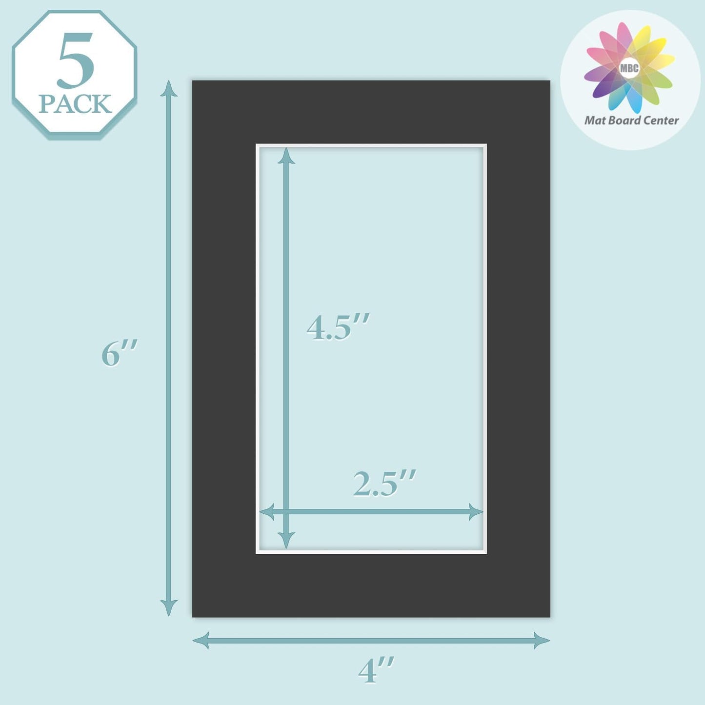 MBC MAT BOARD CENTER, 5 Pack 4x6 for 3x5 Black Picture Mats Frame Mattes, Bevel Cut, Acid Free, 4-ply Thickness