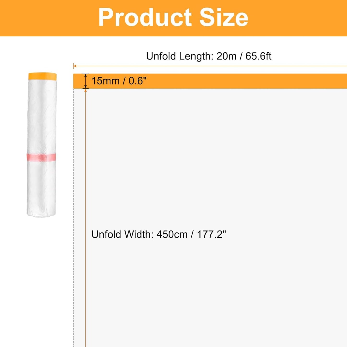 HARFINGTON Pre-Taped Masking Film 177.2" x65.6ft Double Adhesive Tape and Drape Painters Plastic Drop Cloth Film with Tape Plastic Sheeting for Automotive Painting Covering