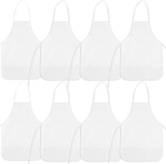 8 Pcs Kids Apron Painting Aprons for Kids Art Smocks Paint Apron Bulk for Painting Classroom Activity Kitchen Crafts Party Supplies(White)