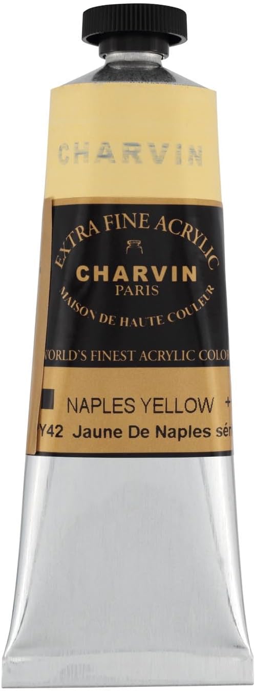 Charvin Extra Fine Professional Acrylic Paint - Naples Yellow, 60ml Tube, Triple-Milled, Lightfast Pigments, Open Stock Artist Acrylic Paints in Nature-Inspired Hues