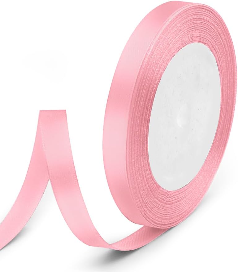 3/8" x 25 Yards Satin Ribbon, Light Pink Silk Ribbon Ideal for Gift Wrapping, Floral Bouquets, Crafts, Wedding Party Decorations, Christmas and Sewing Projects