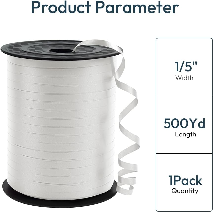 KMER LIFE Premium White Curling Ribbon, 1/5" Wide x 500 Yards Christmas Curling Ribbons for Gift Wrapping, Party Decoration, Balloon String, Ribbons for Florist Flower (1 Roll)