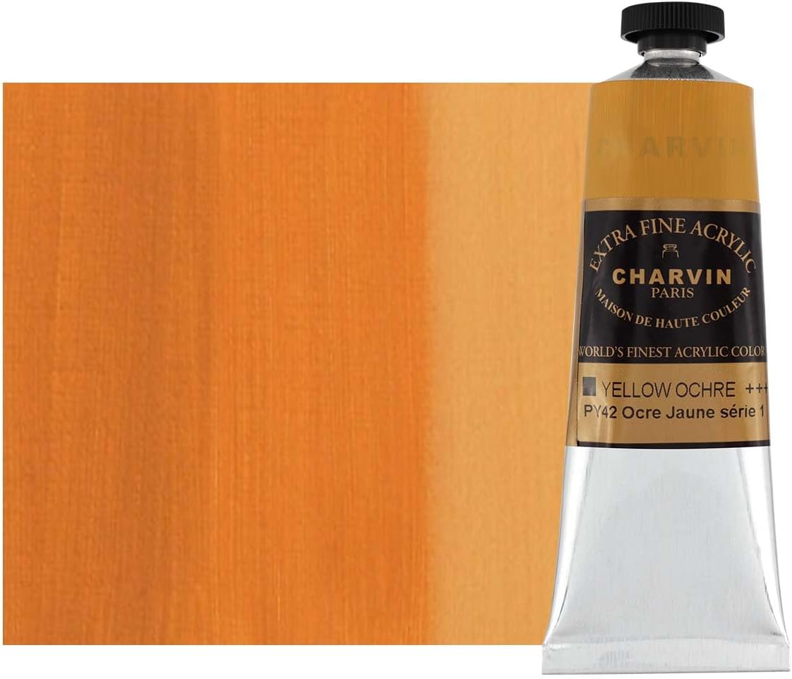 Charvin Extra Fine Professional Acrylic Paint - Yellow Ochre, 60ml Tube, Triple-Milled, Lightfast Pigments, Open Stock Artist Acrylic Paints in Nature-Inspired Hues