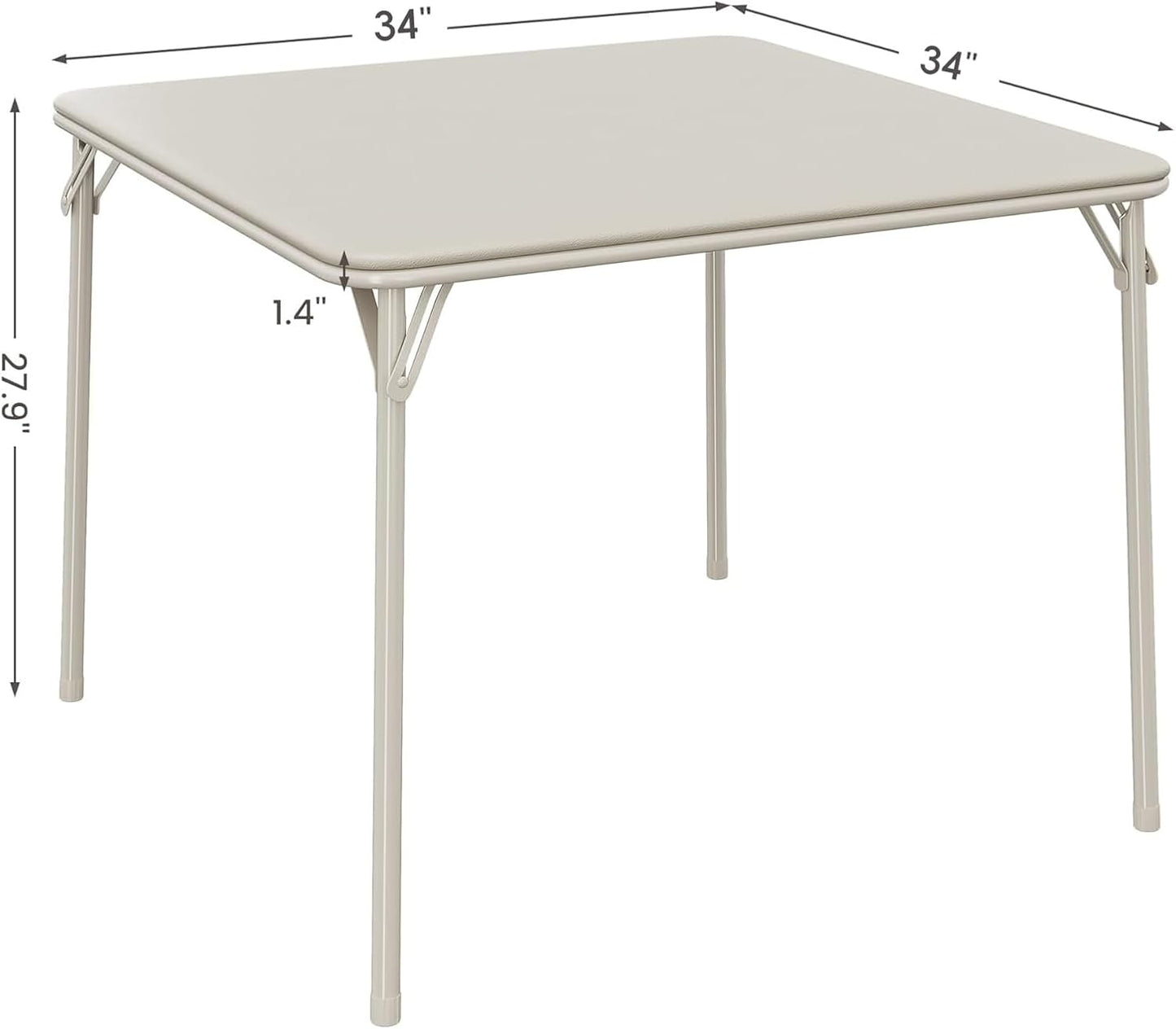 Folding Card Table, 34 Inch Portable Square Game Table with Collapsible Legs, Multifunctional Foladable Table with PU Padded Tabletop for Home, Parties, Picnics, Games, 1 Piece, Beige