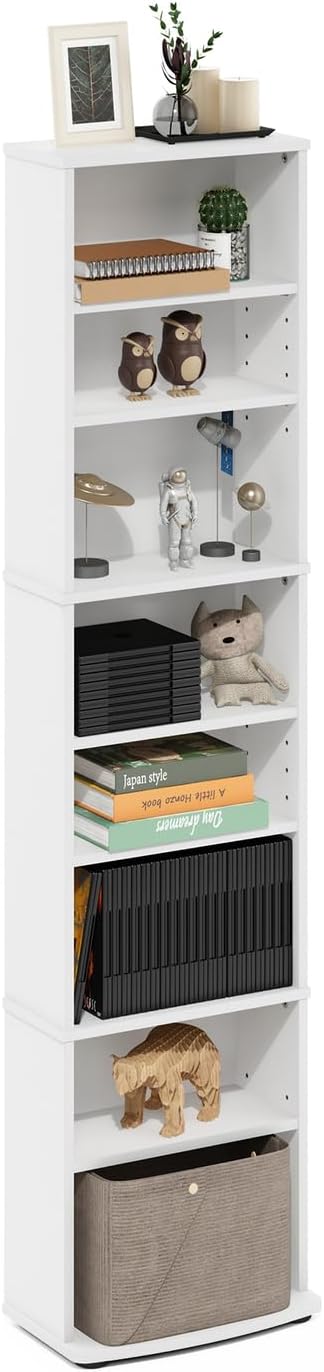 Adjustable Shelves Multimedia Storage Tower Rack with Spacious Media Organization, Durable Design, Versatile Rack for DVDs, CDs, Games, and More White/8 Tier