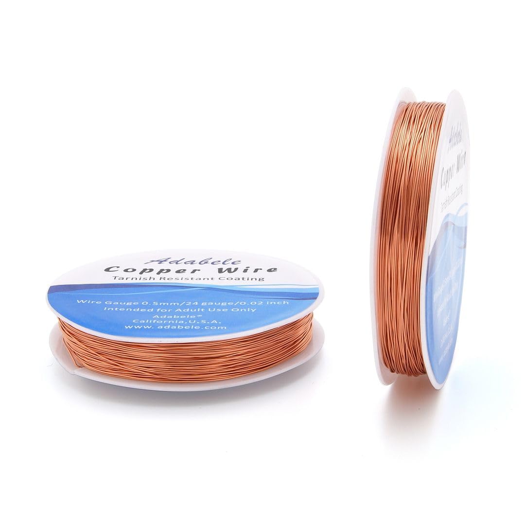Adabele 147 Feet Premium Tarnish Resistant Round Bare Raw Jewelry Copper Wire Beading Wire Spool Bulk (0.5mm/24 Gauge) for DIY Craft Jewelry Making BF287-5