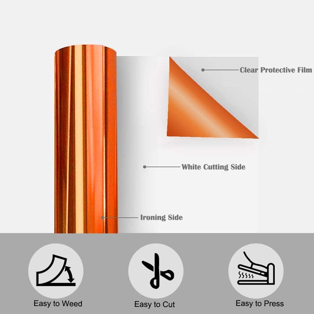 Tvinyl Warehouse Orange Foil HTV Metallic Heat Transfer Vinyl Roll 12" x 6FT for All Cutter Machine