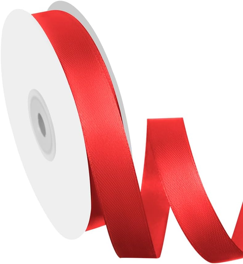 5/8" Width x 50 Yards Satin Fabric Ribbon, Red Ribbon Perfect for DIY Bows, Swags, Gift Wrapping, Craft, Flower Bouquet, Christmas and Party Decoration