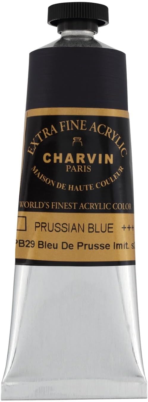 Charvin Extra Fine Professional Acrylic Paint - Prussian Blue, 60ml Tube, Triple-Milled, Lightfast Pigments, Open Stock Artist Acrylic Paints in Nature-Inspired Hues