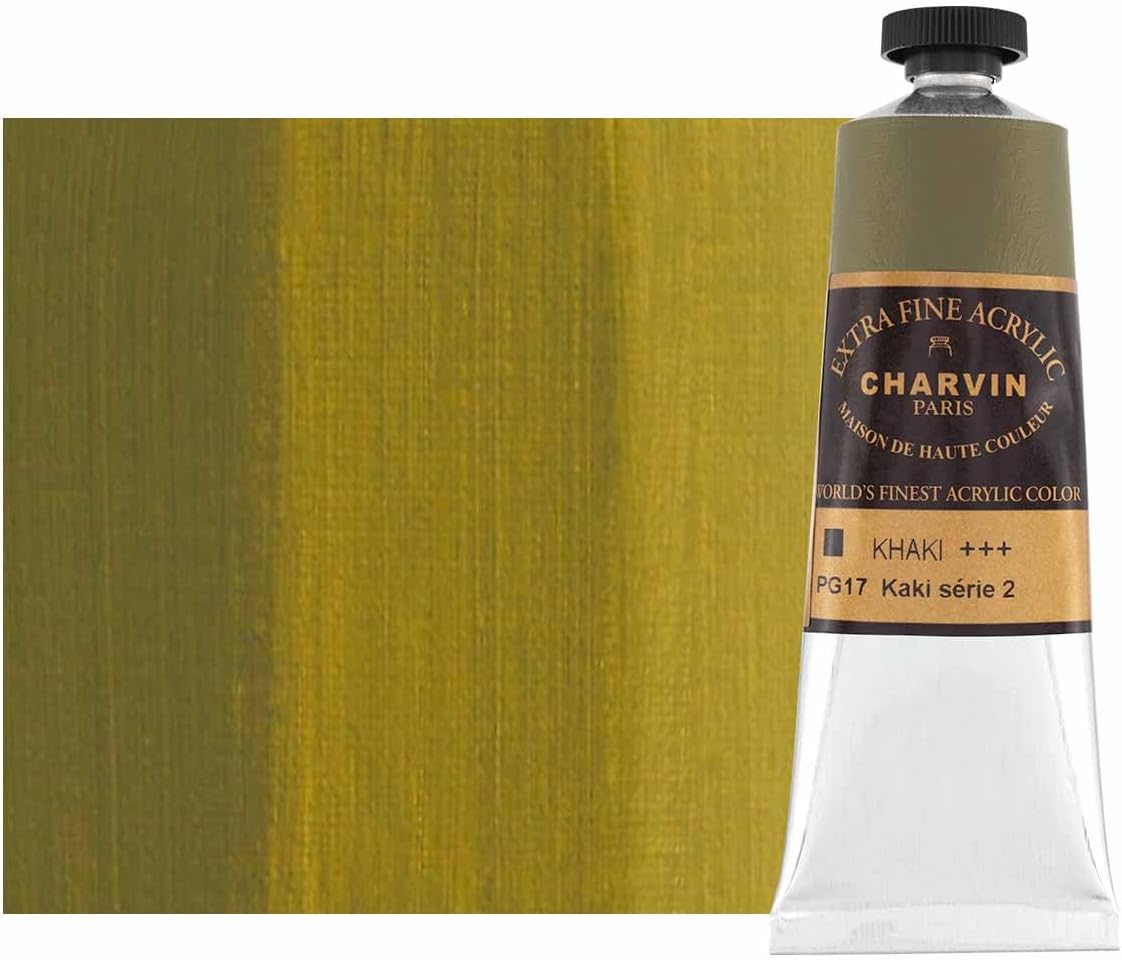 Charvin Extra Fine Professional Acrylic Paint - Khaki, 60ml Tube, Triple-Milled, Lightfast Pigments, Open Stock Artist Acrylic Paints in Nature-Inspired Hues