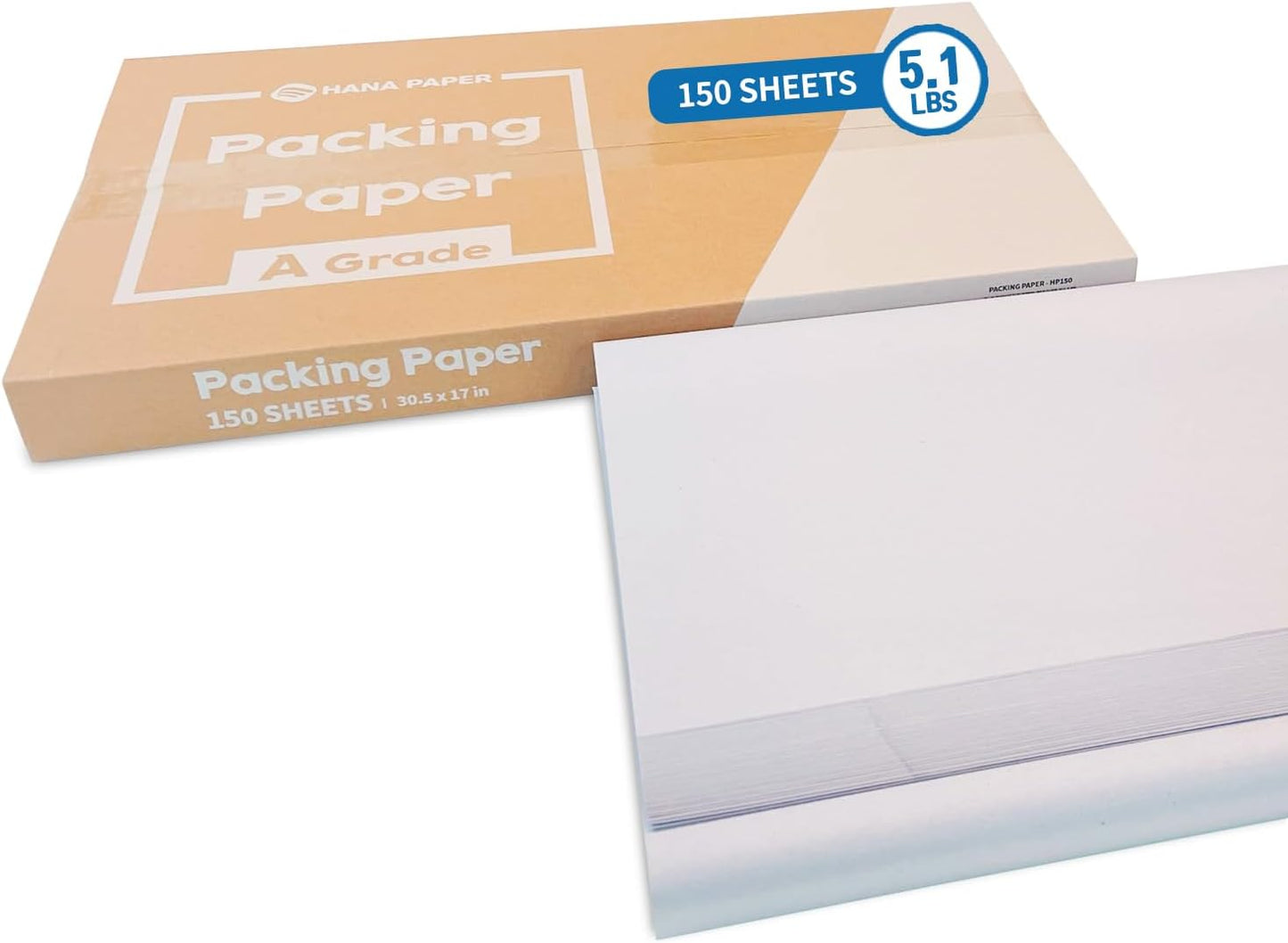 HANA PAPER 30.5" x 17" Large Size (150 sheets, 5.5lb) Packing Paper Sheets for Moving, A grade of Newsprint paper for wrapping, storage, shipping. Box packaged. Ideal for wrap dish, glassware.