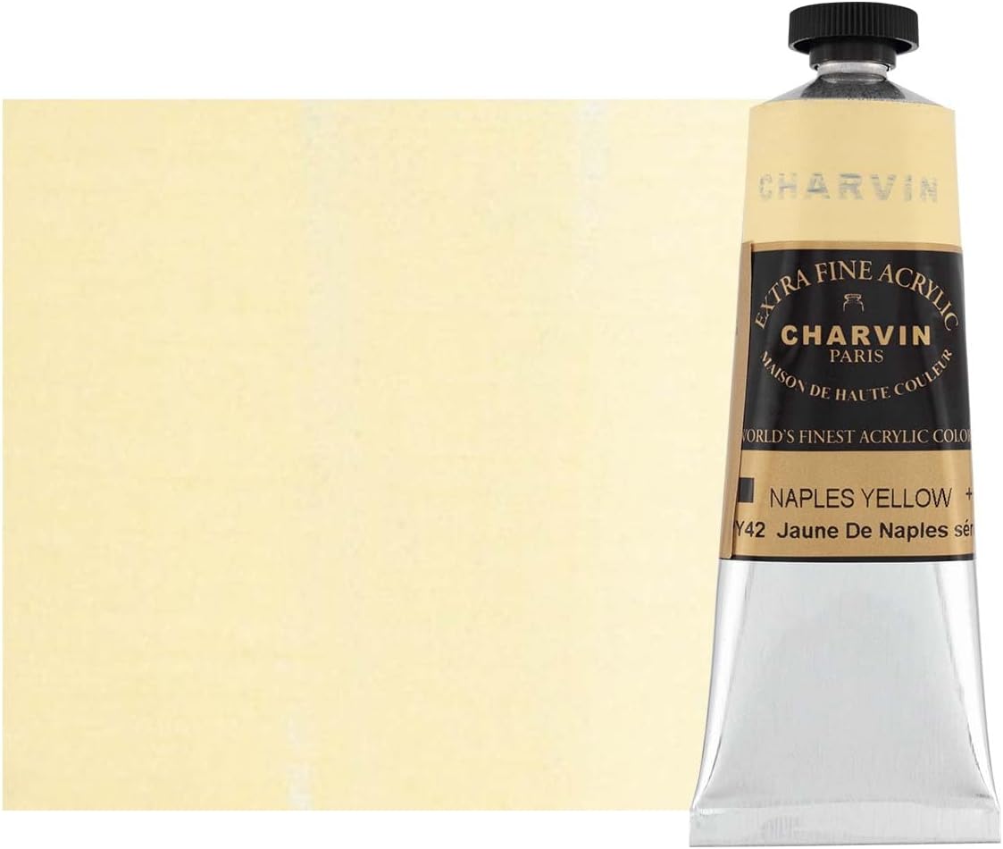 Charvin Extra Fine Professional Acrylic Paint - Naples Yellow, 60ml Tube, Triple-Milled, Lightfast Pigments, Open Stock Artist Acrylic Paints in Nature-Inspired Hues
