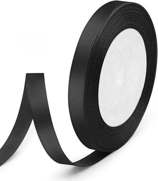 3/8" x 25 Yards Satin Ribbon, Black Silk Ribbon Ideal for Gift Wrapping, Floral Bouquets, Crafts, Wedding Party Decorations, Christmas and Sewing Projects