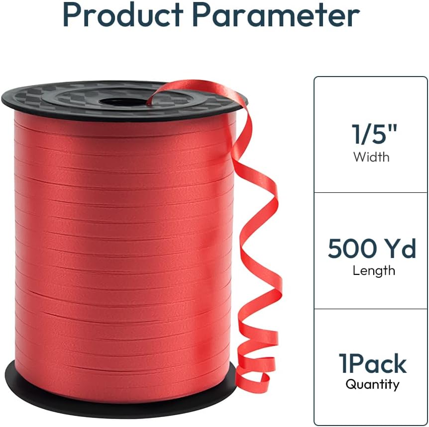 KMER LIFE Premium Red Curling Ribbon, 1/5" Wide x 500 Yards Christmas Curling Ribbons for Gift Wrapping, Party Decoration, Balloon String, Ribbons for Florist Flower (1 Roll)