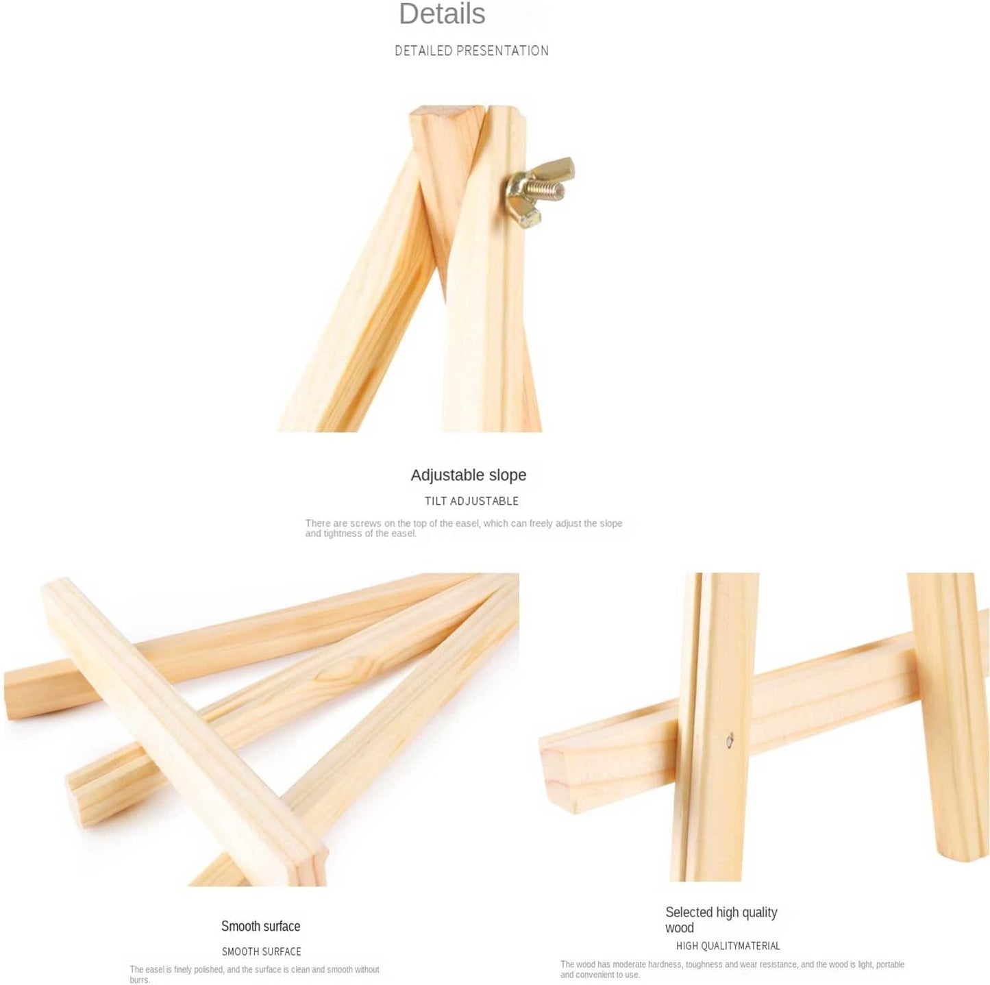 9.4" Tall Natural Pine Wood Tripod Easel Photo Painting Display Portable Tripod Holder Stand& Adjustable Wooden Tripod Tabletop Holder Stand for Canvas