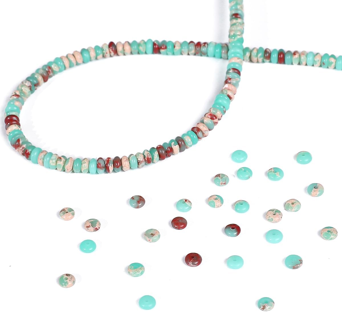 Natural Green Shoushan Disk Stone Beads 4x2mm 160pcs Rondelle Loose Semi Gemstone Beads for Jewelry Making Design